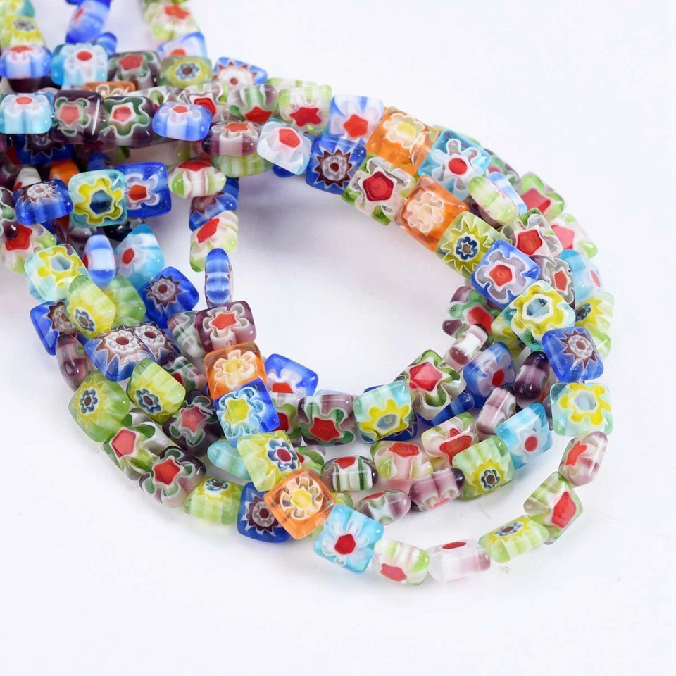 Square Shape 6mm 8mm 10mm Mixed Millefiori Glass Loose Beads for Jewelry Making - Image 4 of 4
