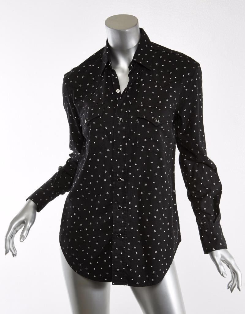 Camicia top blusa nera manica lunga stampa stella snap up western SAINT LAURENT M