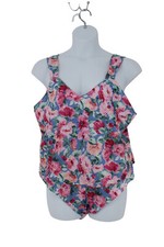 Vintage 80s Sleep Set Size XL Pink Blue Floral Satin Cami Tap Shorts Intimates