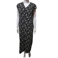 Uniqlo black and white button down floral dress loose fit XS