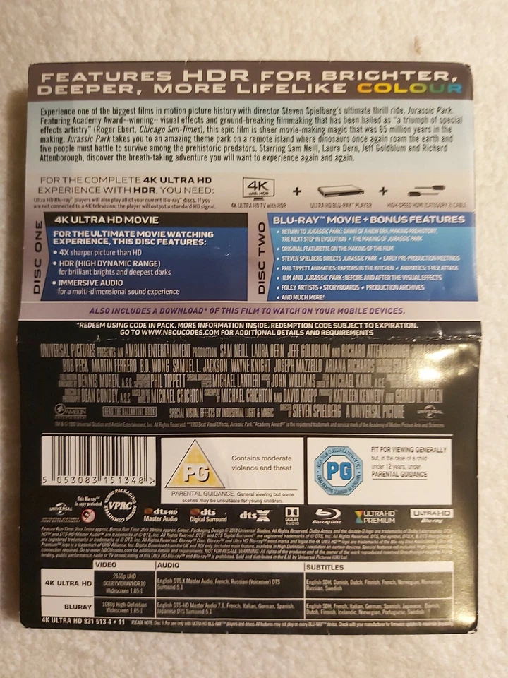 JURASSIC PARK 1+2+3 -4K+BLU-RAY-STEELBOOK(LIKE NEW) - Image 3 of 4