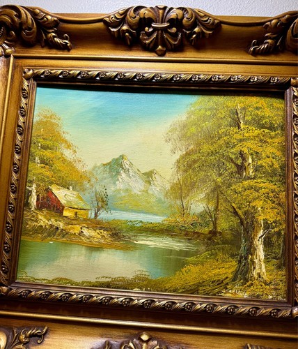 Quadro paesaggio vintage firmato B. Peters" - Cornice decorata in oro (anni '70). - Foto 11 di 12