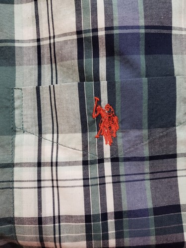 U.S. Polo Assn Men's Long Sleeve  Blue Green Gray White Plaid Dress Shirt Size L - Picture 4 of 6