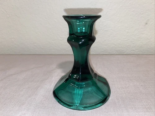 Juniper Spruce Emerald Green Glass Candle Holders 4.5" Vintage