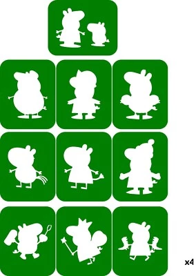 ADD POWER STENCILS 40 x Peppa pig Body Art, Face paint Glass Etching Glitter Stencil Art Drawing