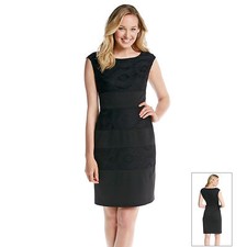 NWT-LONDON TIMES ~Size 8~ Lace Inset Cap Sleeve Black Sheath Dress Work Dress
