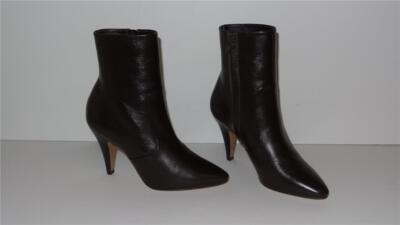 $1400 CELINE SLEEK SHINY KIDSKIN LEATHER DARK BROWN ANKLE BOOTS 90 SIZE 36