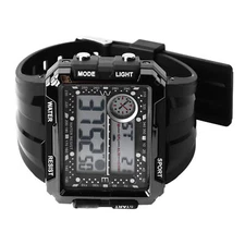Men Rectangle Digital Sports Watch Night Light Rectangle Display Waterproof ADS