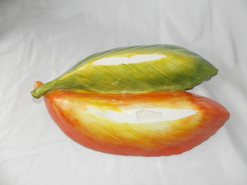 Dept 56 Ceramic Double Leaf Dish Server Green Orange 7" x 11" Fall Autumn Theme - Picture 12 of 12