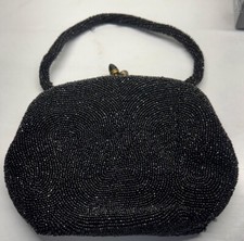 Beautiful Black Hand Beaded Evening Clutch Bag Hand Bag Made In Belgium