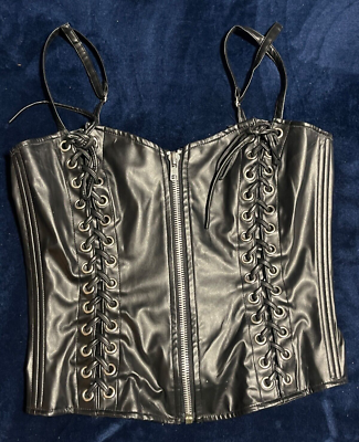 その他 1 TRIPP NYC Corset Black Lace up Top Faux Leather Sz﻿ M Punk Goth