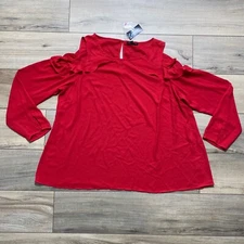 Lane Bryant Womens Cold Shoulder Long Sleeve Ruffle Top Size 16 Red