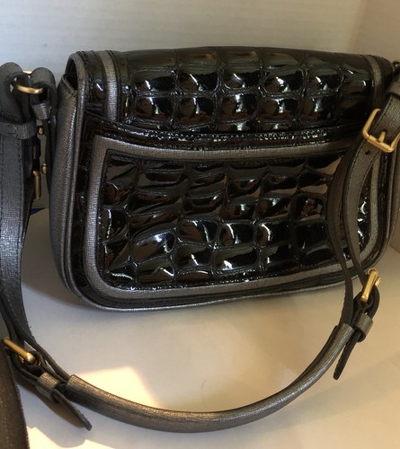 ERIC JAVITS Black & Silver Crocodile Faux Vegan Leather Handbag Mirror, NWT! - Picture 10 of 13