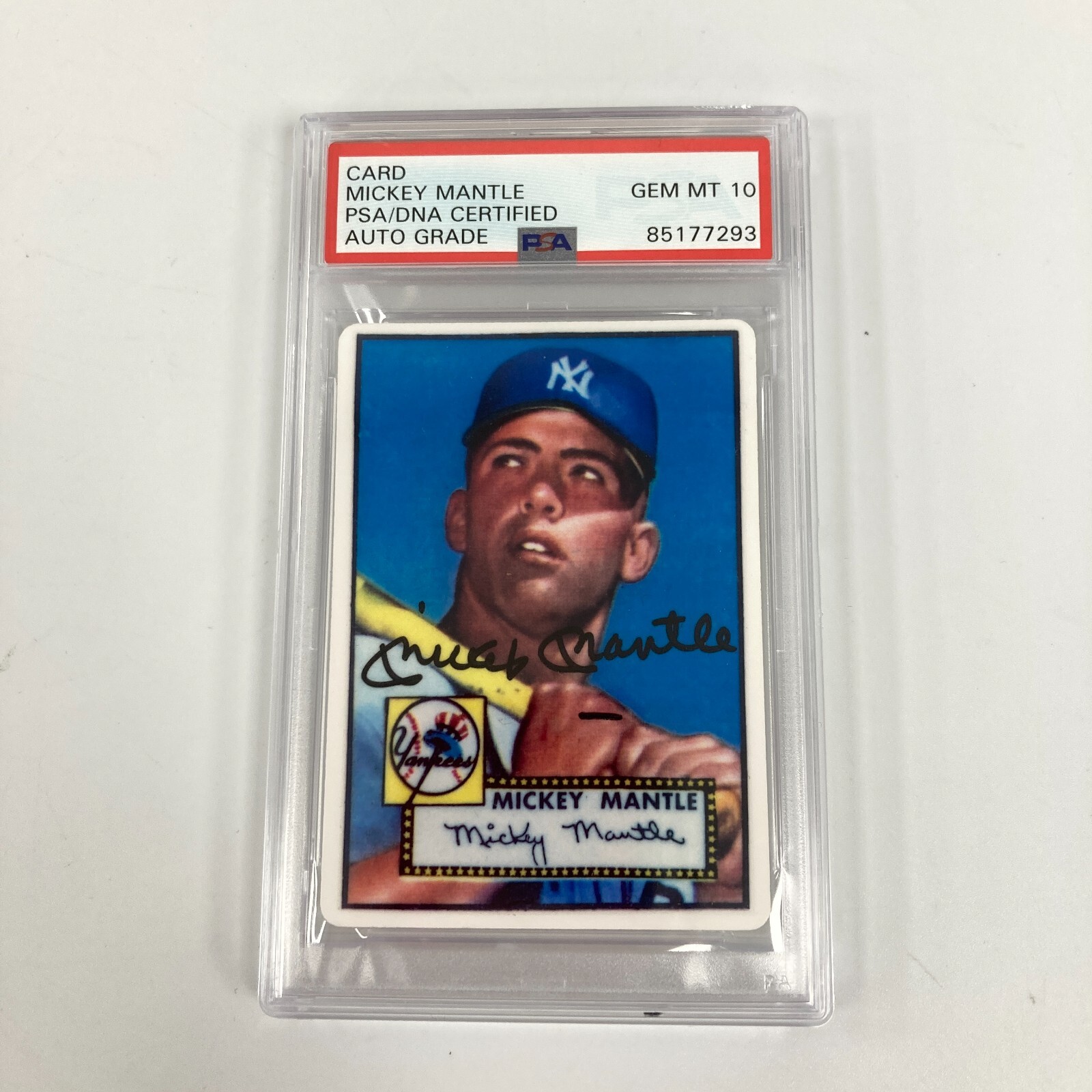 1952 Topps Mickey Mantle Signed Porcelain Baseball Card RC PSA DNA 10 GEM MINT