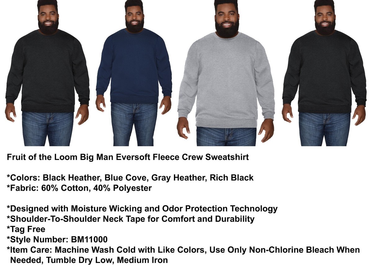 Fruit Of The Loom Big Man Crew Sweatshirt Sizes 2XB 3XB 4XB 4
