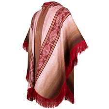 LIGHT BABY ALPACA WOOL HOODED PONCHO FRINGE UNISEX HANDMADE CRIMSON  PEACH
