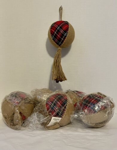 Sage & Co. Burlap and Plaid Ball with Tassel - Picture 1 of 5