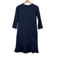 J. Jill Navy Ponte Knit Front Ruffle Dress 3/4 Sleeve Size XS