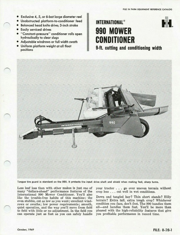 International 990 Mower Conditioner sales flyer IH 4p 1969-71