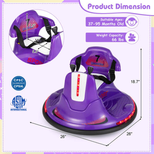 12V Kids Ride On Bumper Car Electric Toddlers Vehicle with Remote Control Purple - Picture 2 of 8