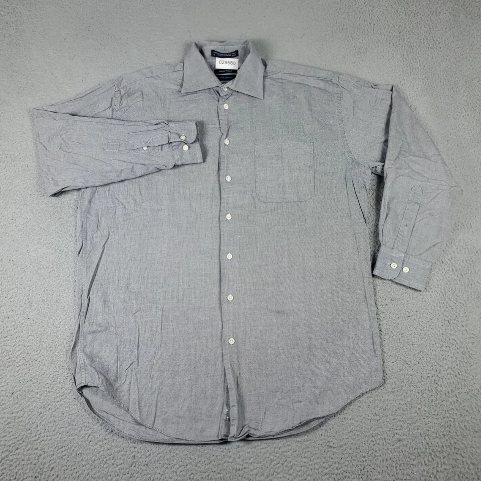 Camisa Nautica Para Hombre Talla 16 Gris Vestido Abotonado Manga Larga Adulto Foto 2 de 4