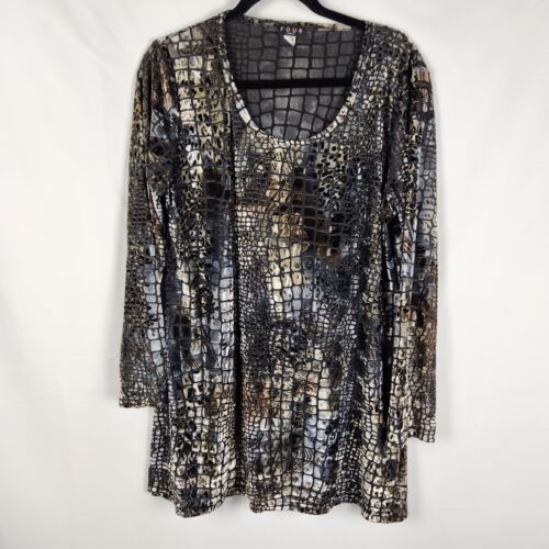 Four Girlz Womens Velvet Patch Tunic Blouse Size 16 Gold Metallic Leopard Print - Photo 1 sur 10