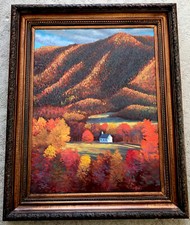 Barry NEHR Landscape Painting Oil VTG Pennsylvania Autumn New England Church 