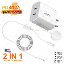 For Apple Watch 8/7/6/5/4/3/2/1/SE iPhone Magnetic Cable USB C Plug Fast Charger