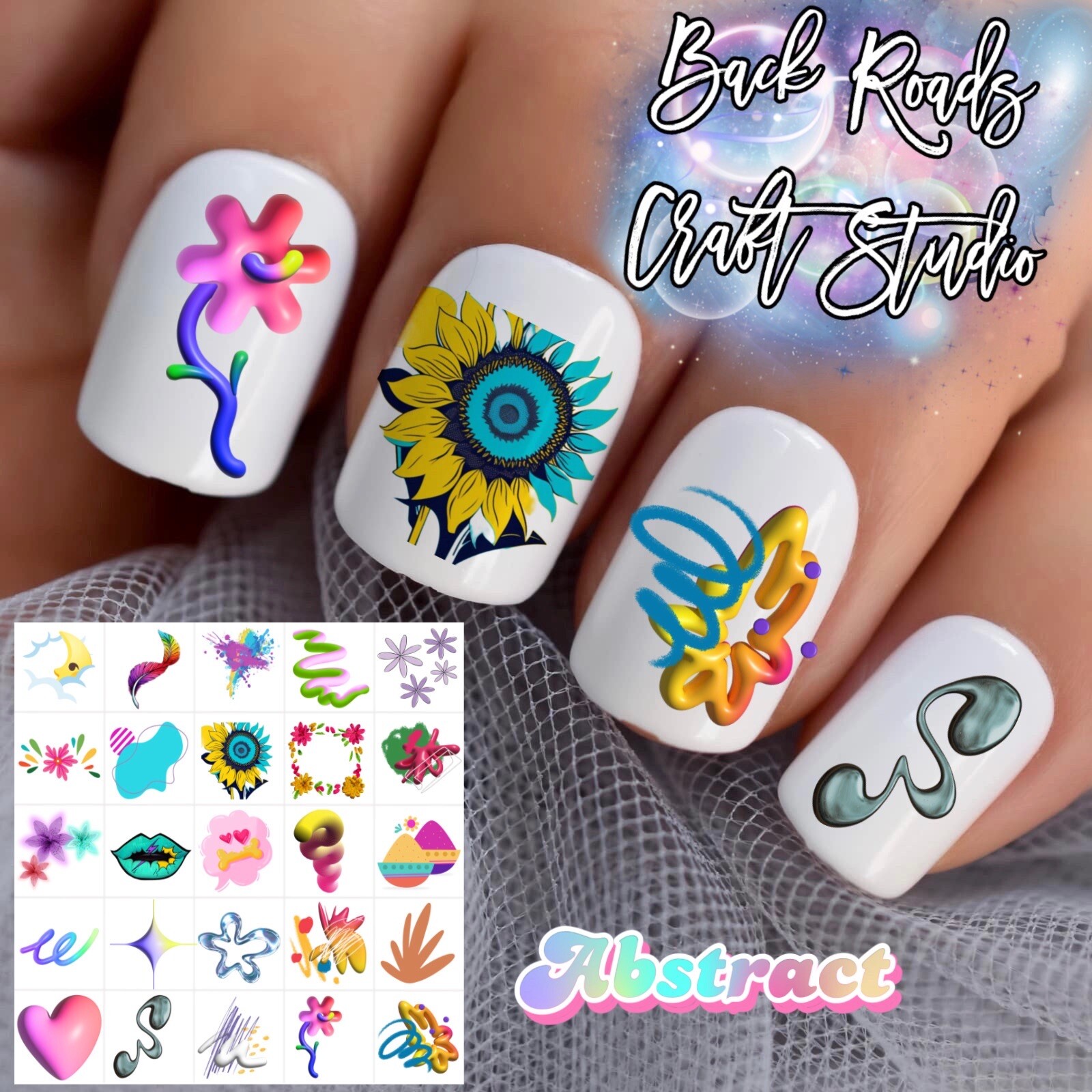 Abstract Bold Splash Waterslide Nail Art Decals Set Of 50 Bonus & Instructions