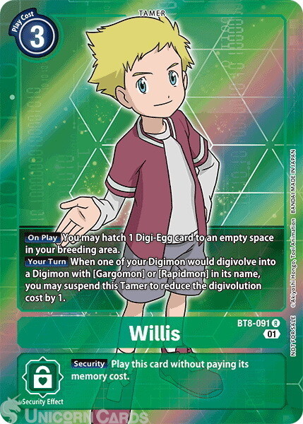 BT8-091 Willis Alternative Art Alternative Art Box Topper Card Mint Digimon Card