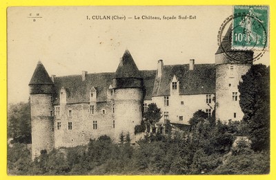 cpa Stempel St. Saturnin 1923 CULAN (Lieber) Das Schloss Südostfassade Festung
