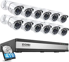 ZOSI 16CH 4K NVR 3K 12pcs 120ft Night Vision 5MP PoE IP Outdoor Cameras 4T