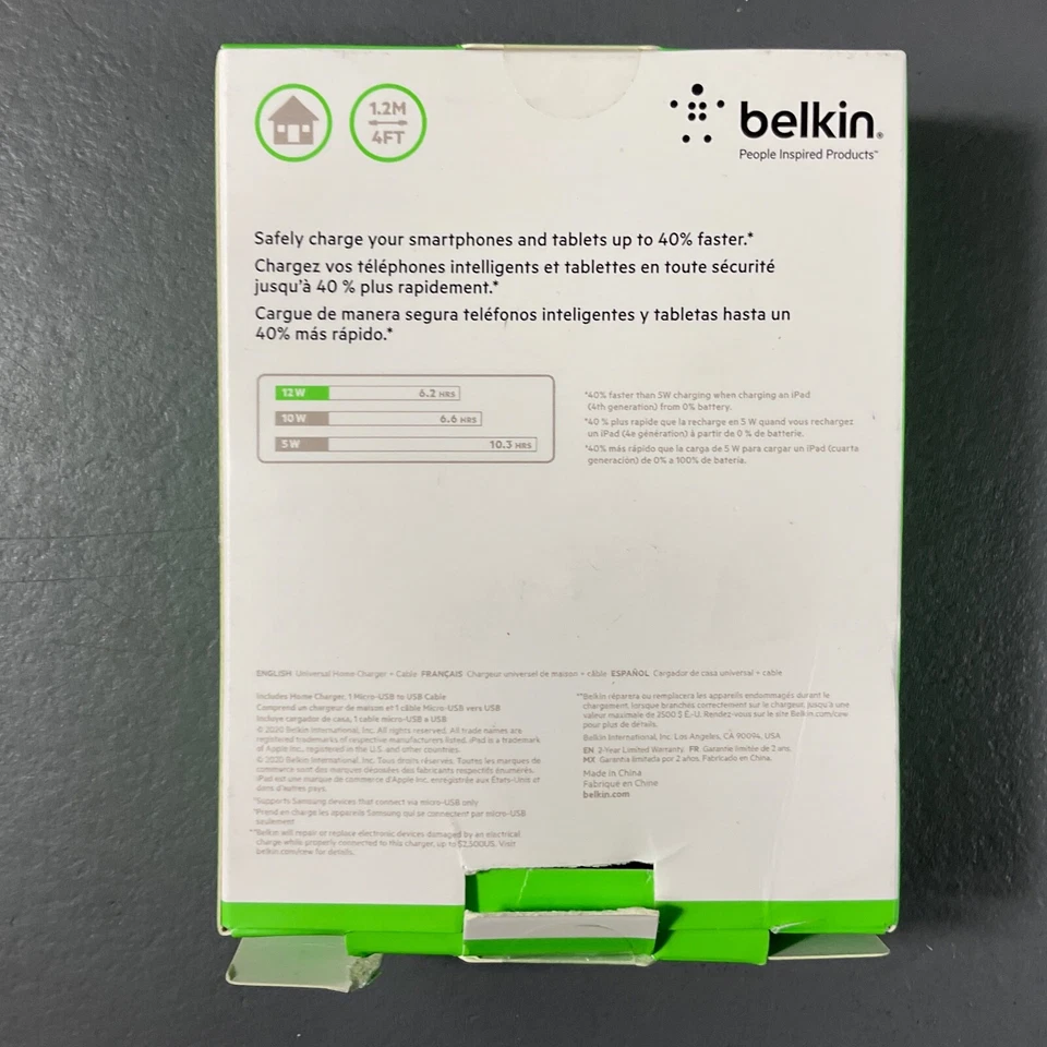 Cargador universal para el hogar Belkin Boost Up 4 pies USB A a Micro USB + cable negro Foto 2 de 4