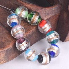10pcs Round 12mm Handmade Foil Lampwork Glass Loose Beads For Jewelry Making