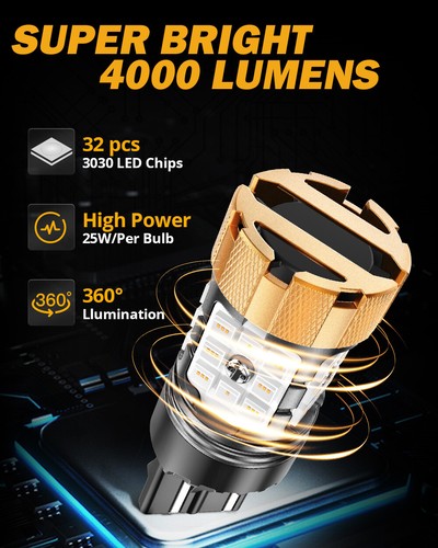 AUXBEAM 7443 7440 LED Red Brake Stop Tail Parking Light Bulbs Canbus Error Free - Picture 4 of 12