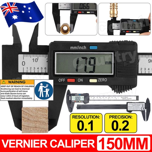 LCD Digital Vernier Caliper Micrometer Gauge Carbon Fiber 150mm 6'' Inch