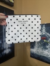 Kate Spade Makeup Bag Canvas White With Black Polka Dots Zippered