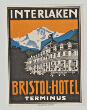 INTERLAKEN SWITZERLAND BRISTOL HOTEL TERMINUS OLD ART DECO HOTEL LUGGAGE LABEL