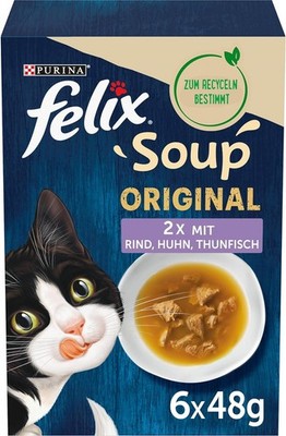 Felix Soup, Suppe für Katzen mit zarten Stückchen,8er Pack ,8 x 6 Beutel à 48g