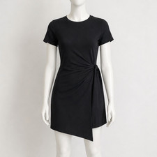 Threads Black Solid Asymmetric Hem Short T-Shirt Dress Short Sleeve Size L