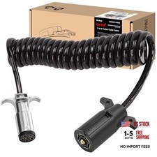 7 Pin to 6 Pin Trailer Adapter, Coiled Trailer Cord Stretches to 7-Wire 8 Feet