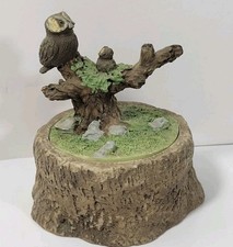 Owl with Baby on Tree Ceramic Trinket Box For Jewelry