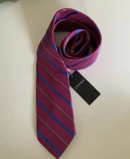 Cremieux Silk Neck Tie, Made In Italy Magenta Blue Black Diag Stripe FREE SHIP