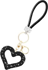 Car Keychain, Crystal Rhinestone Heart Vehicle Key Chain, Cute Au Color: Black