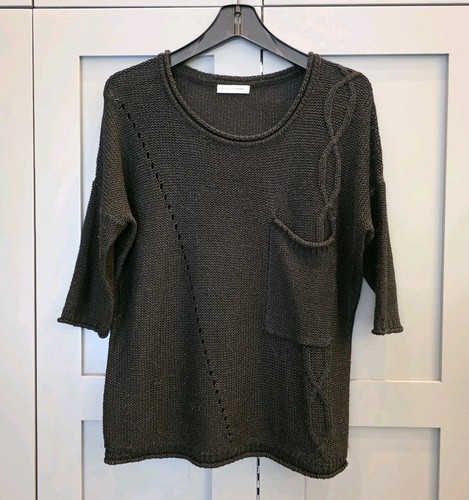 By Second Female Copenhagen Small Black Sweater Artsy Boho Lagenlook 100% Cotton