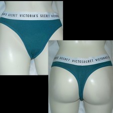 NWT VICTORIA'S SECRET M L WIDE SIGNATURE WAIST BAND GREEN COTTON THONG PANTIES