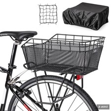 Rear Bike Basket - Large Bicycle Rear Basket with Cargo Net and Waterproof Co...