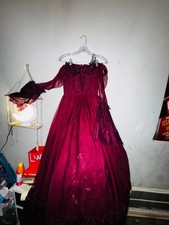 Gothic Victorian style burgundy tulle dress with cross accents