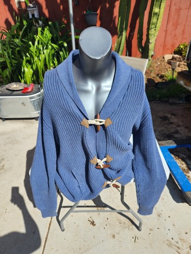 Lucky Brand Men's M Knitwear Blue Cardigan W/Wood Toggle Closures Cotton - Picture 1 of 4