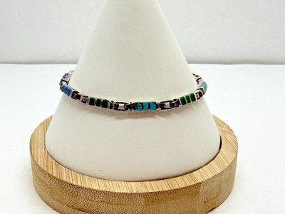 925 Sterling Silber mehrfarbiges Stein Inlay Gliederarmband Größe 7,25